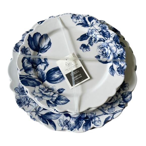 Rachel Ashwell Farmhouse Blue Floral Melamine Salad Plates 9in Set of 4 NEW - Picture 13 of 15